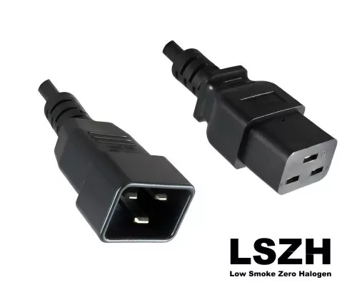 IEC-kaapeli C19-C20 LSZH, 1,5 mm², 16A, musta, pituus 1,80 m.
